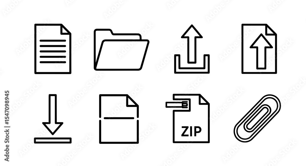 Fototapete Vector outline icons depicting file management actions such as upload download and archiving functions shown here