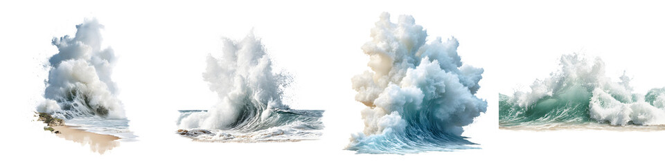 Fototapeta premium Ocean Waves Crashing, Set of Four Isolated