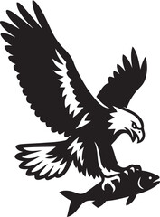 Fototapeta premium Powerful eagle soaring with fish in its claws, Predator bird flying with prey