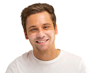 Obraz premium Man face mockup on with mask tan line on transparent background