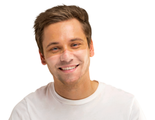 Man face mockup on with mask tan line on transparent background