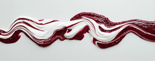Wave of swirling red and white viscous liquid on a bright surface