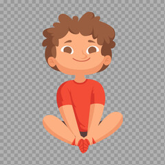 Cartoon Boy in Butterfly Pose – Yoga for Kids Vector Illustration

