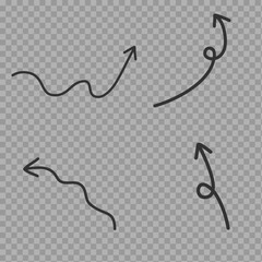Hand-Drawn Arrow Set – Curved and Wavy Arrows on Transparent Background

