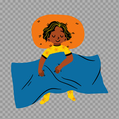 Cartoon Child Sleeping Peacefully – Cozy Bedtime Illustration with Transparent Background

