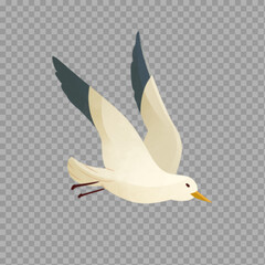 Flying Seagull Clipart – Cartoon Bird in Mid-Flight with Spread Wings

