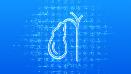 Gallbladder icon. Treatment and prevention of gallstone disease, cholecystitis, cholecystectomy, biliary dyskinesia. Blue medical background made with cross shape symbol. Vector illustration.
