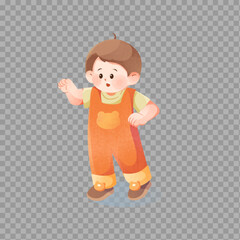 Cute Toddler in Orange Overalls – Cartoon Illustration

