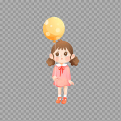 Cute Cartoon Girl with Yellow Balloon

