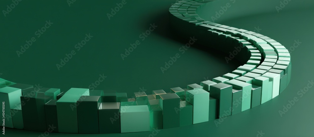 Fototapete A monochromatic green image featuring a curved path made of small rectangular blocks on a green surface