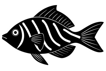 Silhouette Vector Art Illustration of Black and White Tropical Fish - Aquarium Fish Outline 