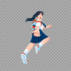 Happy Schoolgirl Reaching Out – Vector Illustration

