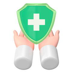 Health insurance png sticker, 3D hand presenting shield, transparent background