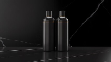 Elegant black bottles gold accents luxury product mockup