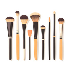 Illustrations of cosmetic products and teenage models in various makeup scenarios, isolated on white background for commercial beauty and skincare concepts.