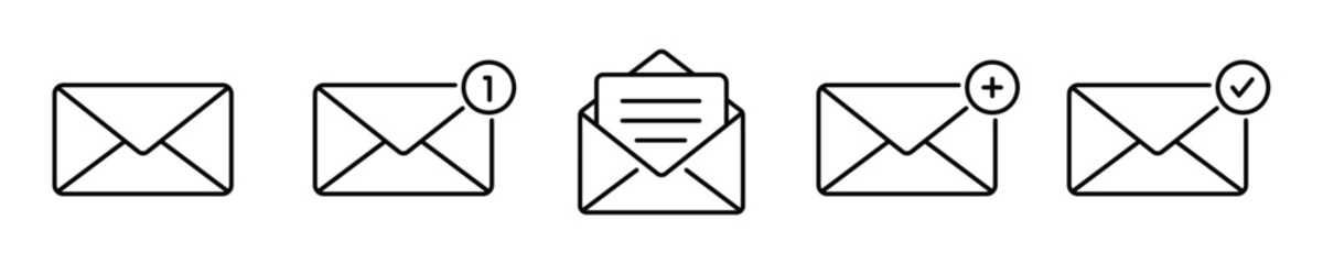 Envelope mail line icons set. Newsletter web buttons