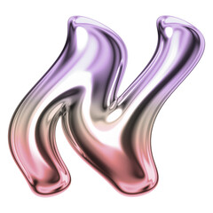 Letter N png holographic fluid chrome font, transparent background