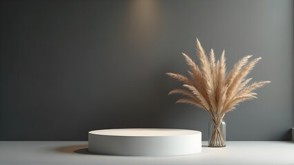 Modern Minimalist Product Display Stage Setup with Pampas Grass