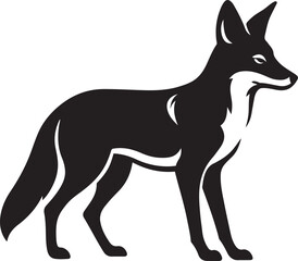 Elegant black and white silhouette of a desert fox, Sleek wild animal vector