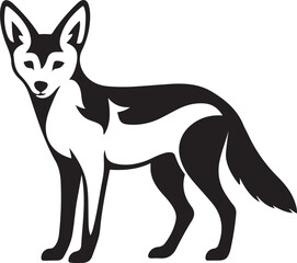 Bold black and white silhouette of a black backed jackal, Desert predator silhouette