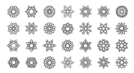 Vector Icons Set of Collection of intricate black line art decorative patterns. Vector Illustrations. EPS Editable