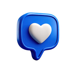 3d render of blue speech bubble with white heart icon isolated on transparent background