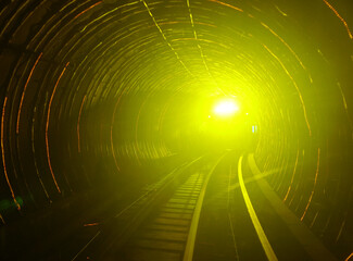 Abstract blur image of blue light emitted from a laser tunnel at The Bund Sightseeing Tunnel, Shanghai.  