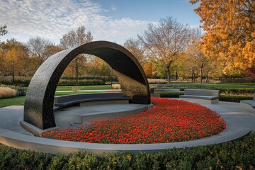 Armistice Day, a memorial park with poppies, peaceful memorial park showcasing red poppies