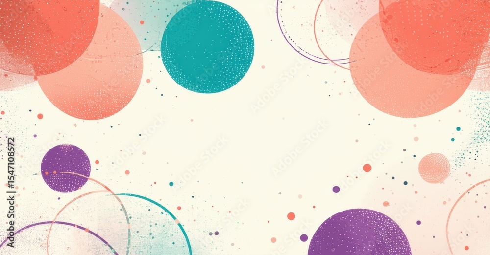 Poster abstract background features overlapping circles, dots, soft colors. minimalist design creates airy,