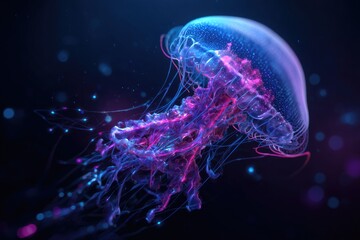 A vibrant jellyfish, digitally rendered in neon colors.