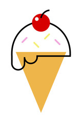 Ice-cream cone food png icon, line art design, transparent background
