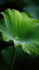 Obraz premium Close-up of a large leaf with water droplets.