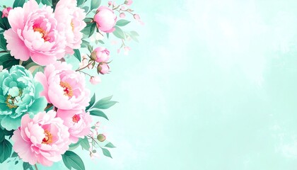 Pastel Pink & Mint Peonies Floral Background - Pastel Colors