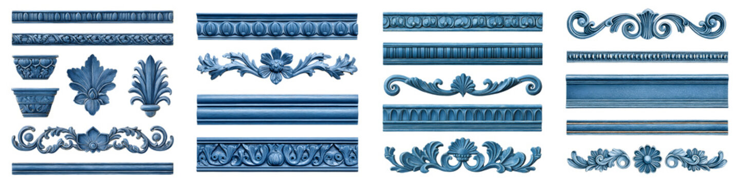 Fototapeta Decorative ornamental architectural moldings in classic elegant style  long title A collection of intricate ornate decorative moldings frames and