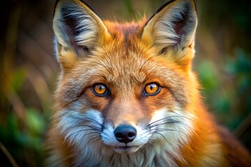 Fototapeta premium Close-up portrait of a red fox, intense gaze, autumnal setting, wildlife