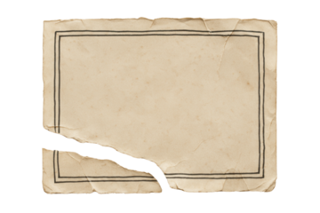 Old vintage paper label texture with ripped corner isolated PNG with Transparent Background