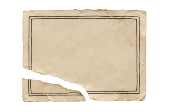 Old vintage paper label texture with ripped corner isolated PNG with Transparent Background