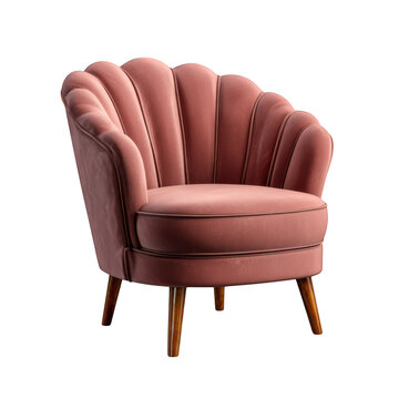 Pink velvet armchair isolated on transparent background