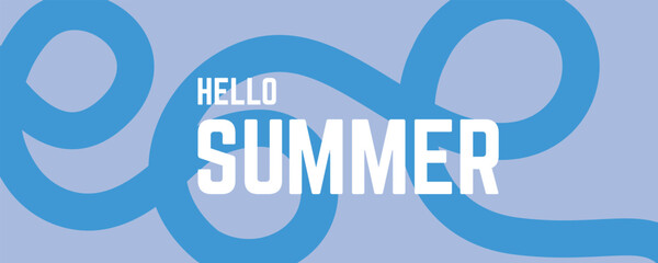 Hello Summer Banner with Abstract Blue Line on Pastel Background