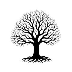 Bare Tree Illustration with Roots and Branches - Symbol of Life and Strength