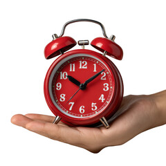 Red alarm clock isolated on transparent background