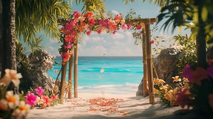 Tropical Beach Wedding Archway: Idyllic Destination Ceremony