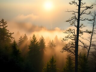Serene Misty Forest Landscape with Golden Morning Light &ndash; Ultra HD Nature Background