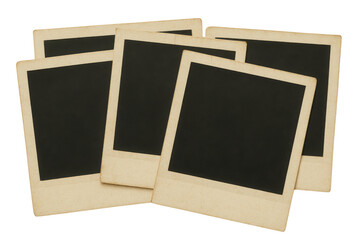 Stack of blank vintage instant photo frames isolated on white background