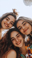 Obraz premium 15. A group of friends smiling under a bright white background