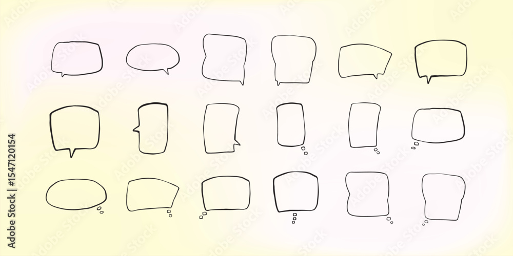 Poster set of simple lines hand drawn speech bubbles in various shapes gradient background. set of simple o