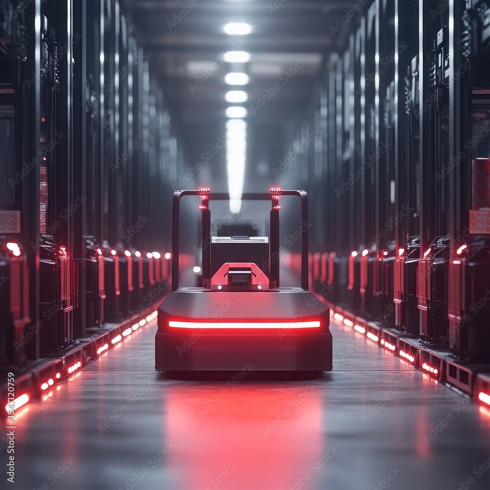Poster autonomous robot navigating futuristic data center