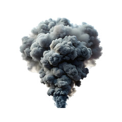 Thick black smoke plume rising realistic texture on transparent background