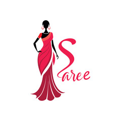 Women's fashion design logo with saree vector 