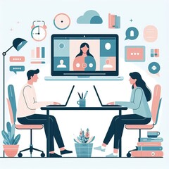 Remote collaboration via video call illustration